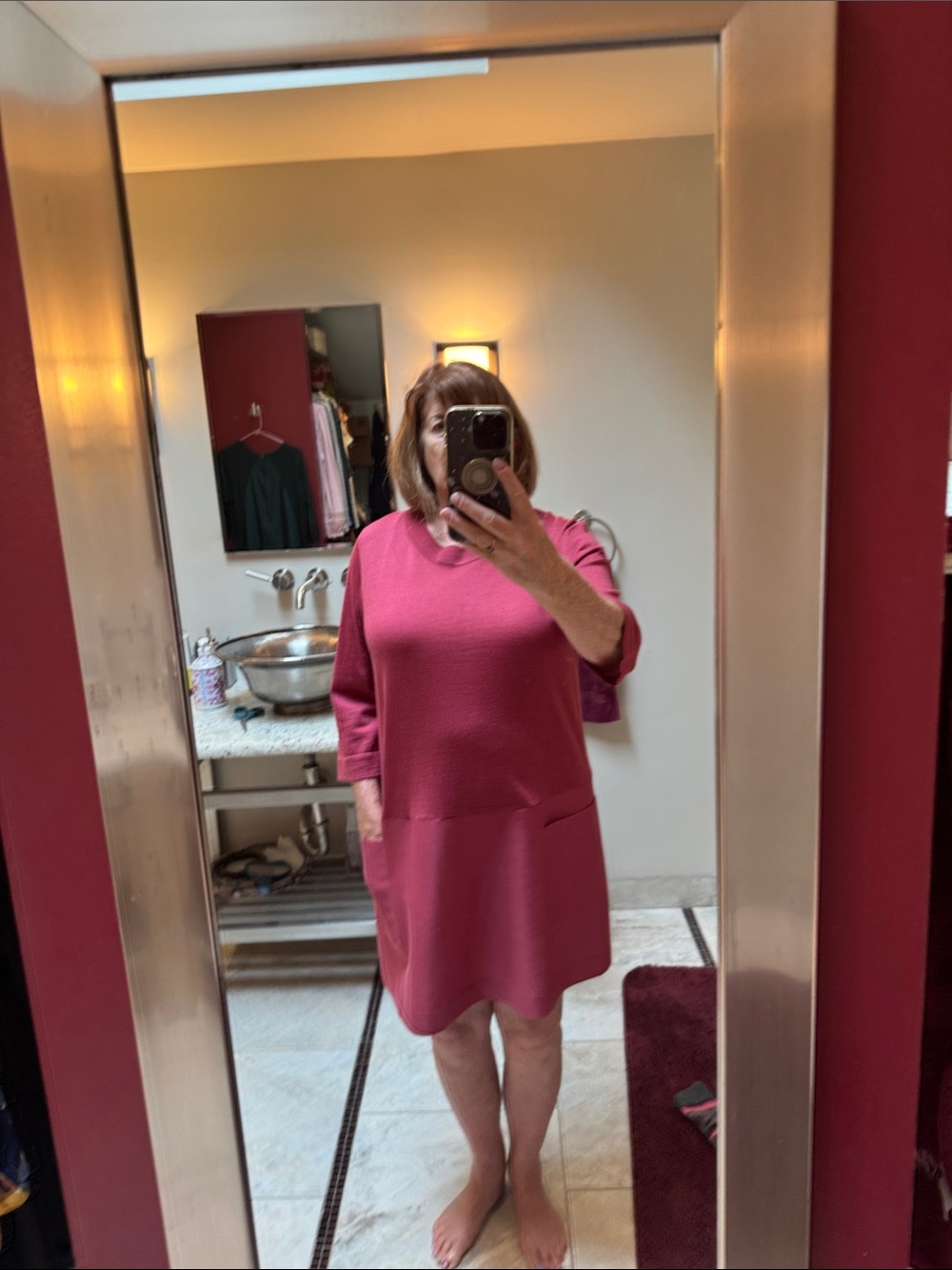 Women's Pink Shift Dress with Pockets